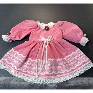 Baby Girl Dress Pink & White Lace With Flowers for Small - Medium  Baby  Doll
